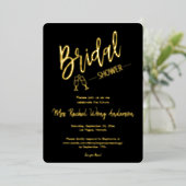 黒エレガントミニマルブライダルシャワー写真金ゴールド 箔招待状 (立ち正面)