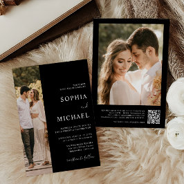黒エレガントミニマルモダン写真QRコー結婚ド 招待状