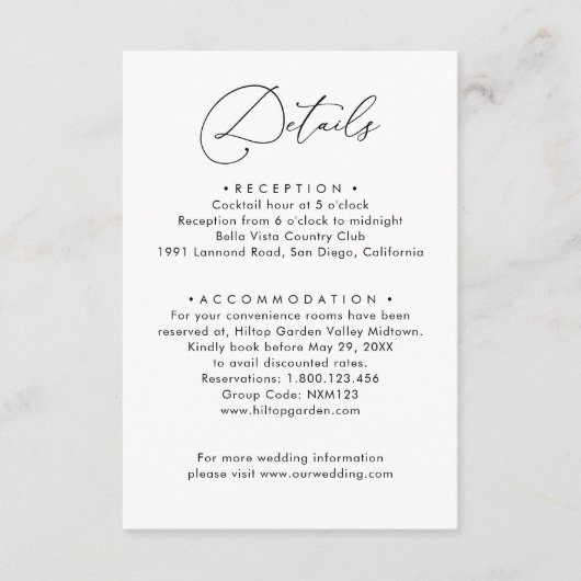 黒エレガントミニマル白の結婚詳細 エンクロージャーカード (正面)