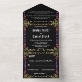 黒エレガントミニマル白グローフレー結婚ム オールインワン招待状 (内側)