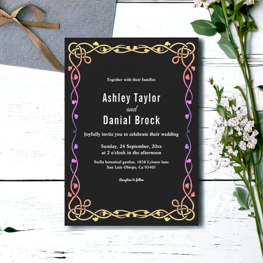 黒エレガントミニマル白グローフレー結婚ム 招待状