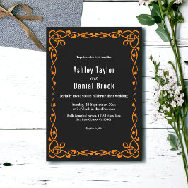 黒エレガントミニマル白シックなフレ結婚ーム 招待状