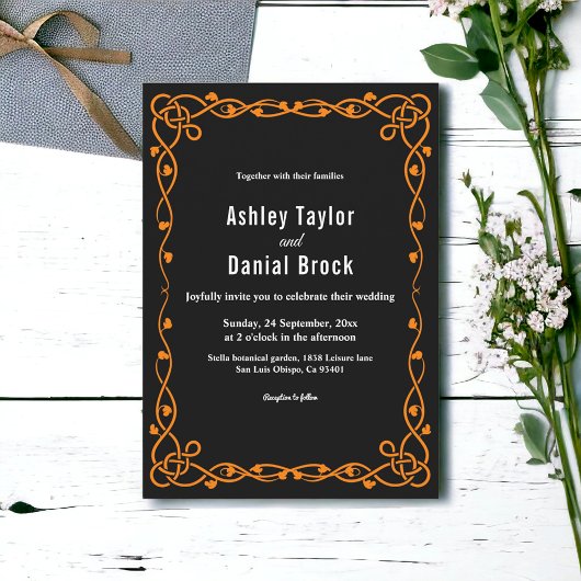 黒エレガントミニマル白シックなフレ結婚ーム 招待状