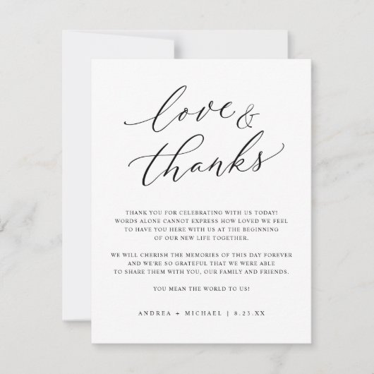 黒エレガントミニマル白シック結婚ズ サンキューカード (正面)