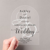 黒エレガントミニマル白モノグラム結婚の アクリル招待状 (インサイチュ (ポータブル))