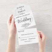 黒エレガントミニマル白モノグラム結婚の オールインワン招待状 (貼ってはがせる)