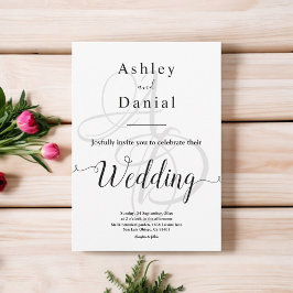 黒エレガントミニマル白モノグラム結婚の 招待状