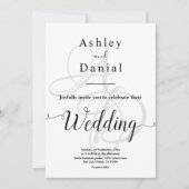 黒エレガントミニマル白モノグラム結婚の 招待状 (正面)