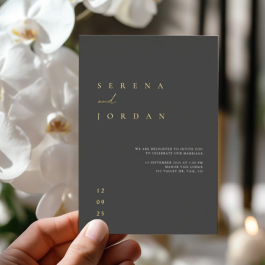 黒エレガントミニマル箔結婚箔招待状 箔招待状