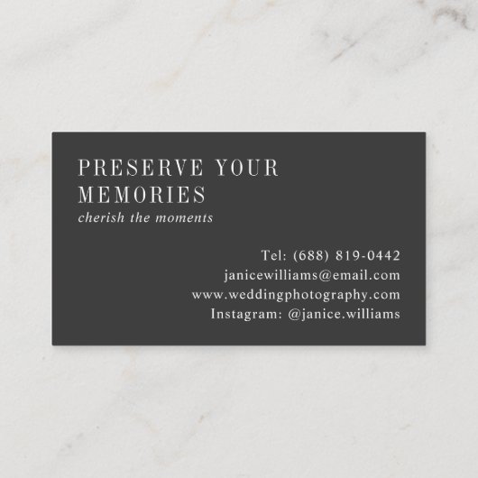 黒エレガントミニマル結婚写真撮モダン影 名刺 (裏面)