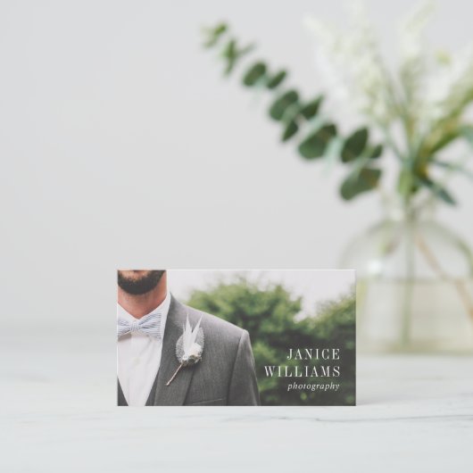 黒エレガントミニマル結婚写真撮モダン影 名刺 (スタンド正面)