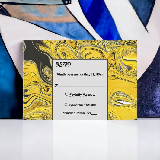 黒エレガントミニマル金ゴールドパステル抽象芸術結婚ズ 出欠カード