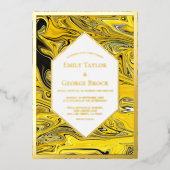 黒エレガントミニマル金ゴールドパステル抽象芸術結婚ズ 箔招待状 (正面)