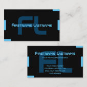 黒エレガントミニマル青モノグラム 名刺 (正面/裏面)