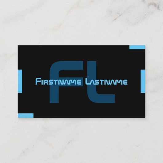 黒エレガントミニマル青モノグラム 名刺 (正面)