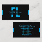 黒エレガントミニマル青モノグラム 名刺 (正面/裏面)