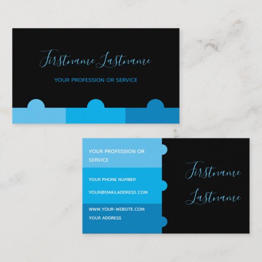 黒エレガントミニマル青モノグラム 名刺 (正面/裏面)