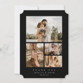 黒エレガントミニマル4写真結婚のフラット サンキューカード (正面)