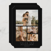 黒エレガントミニマル4写真結婚のフラット サンキューカード (正面/裏面)