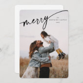 黒エレガントメリー文字書式スクリプト シーズンカード (正面/裏面)