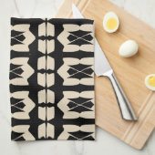黒エレガントモダンとベージュの幾何学的パターン キッチンタオル (四つ折り)