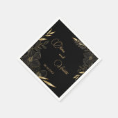 黒エレガントモダンと金ゴールドのフローラ結婚 スタンダードカクテルナプキン (角)