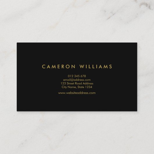 黒エレガントモダンと金ゴールドのプフェイクロファイル写真 名刺 (裏面)