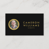 黒エレガントモダンと金ゴールドのプフェイクロファイル写真 名刺 (正面)