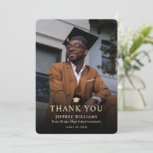 黒エレガントモダンと金ゴールドの写真の卒業 サンキューカード (スタンド正面)