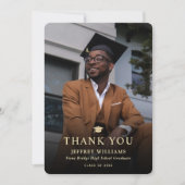 黒エレガントモダンと金ゴールドの写真の卒業 サンキューカード (正面)