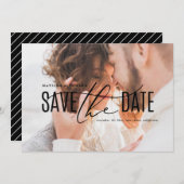 黒エレガントモダンと金ゴールドの写真の日付を保存 セーブザデート (正面/裏面)