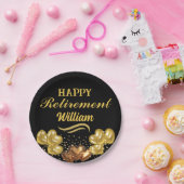 黒エレガントモダンと金ゴールドの幸福な退職 ペーパープレート (パーティー)