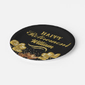 黒エレガントモダンと金ゴールドの幸福な退職 ペーパープレート (アングル)