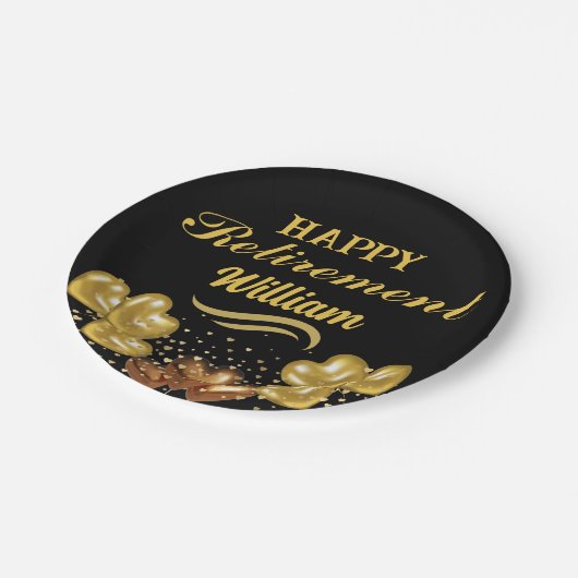 黒エレガントモダンと金ゴールドの幸福な退職 ペーパープレート (アングル)