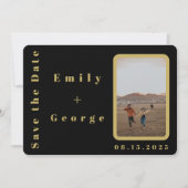 黒エレガントモダンと金ゴールドカップルの写真結婚 セーブザデート (正面)