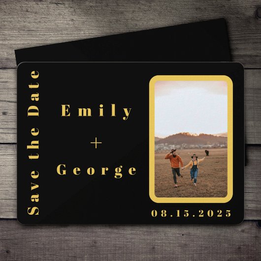 黒エレガントモダンと金ゴールドカップルの写真結婚 セーブザデート