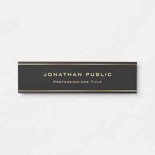 黒エレガントモダンと金ゴールドグラマーテンプレート サインプレート (正面)