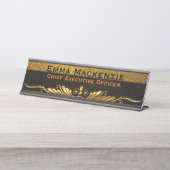 黒エレガントモダンと金ゴールドデスクの名前プレート デスクネームプレート (正面)