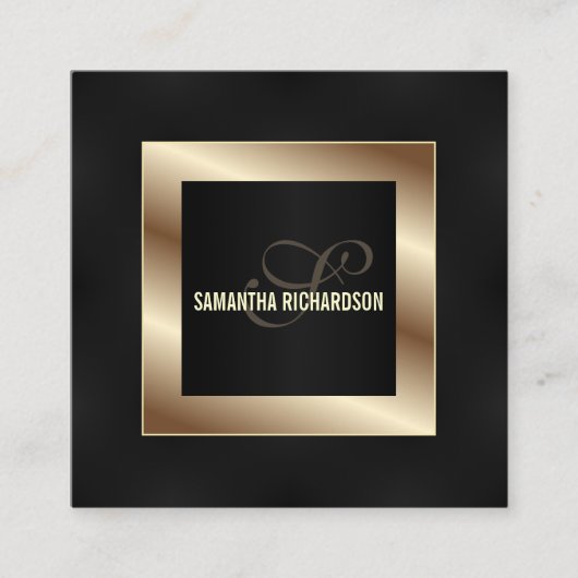 黒エレガントモダンと金ゴールドフェイクスクリプト スクエア名刺 (正面)