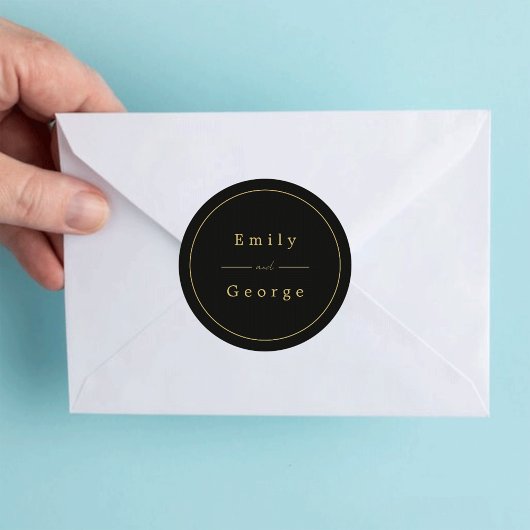 黒エレガントモダンと金ゴールド階級結婚の ラウンドシール