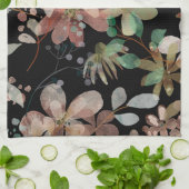 黒エレガントモダンのフローラ水色 キッチンタオル (折り畳み)