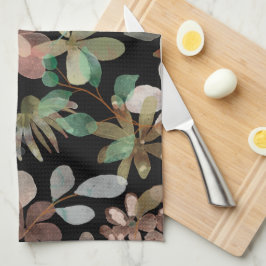 黒エレガントモダンのフローラ水色 キッチンタオル