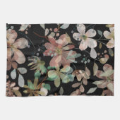 黒エレガントモダンのフローラ水色 キッチンタオル (横)