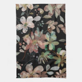 黒エレガントモダンのフローラ水色 キッチンタオル (縦)