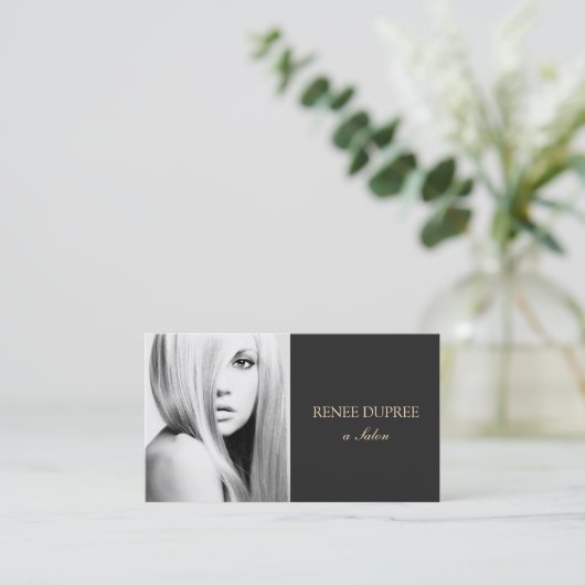 黒エレガントモダンサロン写真フォトカード 名刺 (スタンド正面)