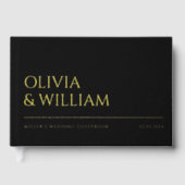 黒エレガントモダンタイポグラフィ結婚箔 ゲストブック (正面)