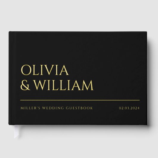 黒エレガントモダンタイポグラフィ結婚箔 ゲストブック (正面)