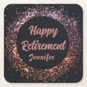 黒エレガントモダンバラ金ゴールドハッピーリタイア スクエアペーパーコースター (正面)