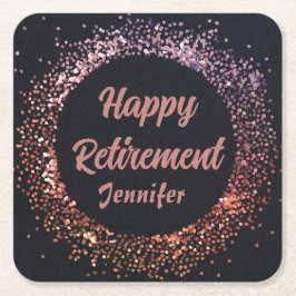 黒エレガントモダンバラ金ゴールドハッピーリタイア スクエアペーパーコースター