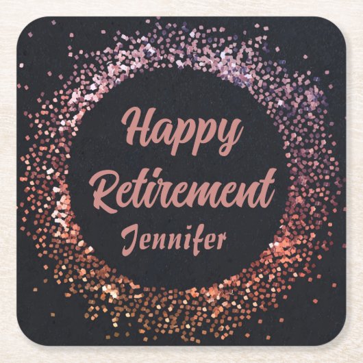 黒エレガントモダンバラ金ゴールドハッピーリタイア スクエアペーパーコースター (正面)